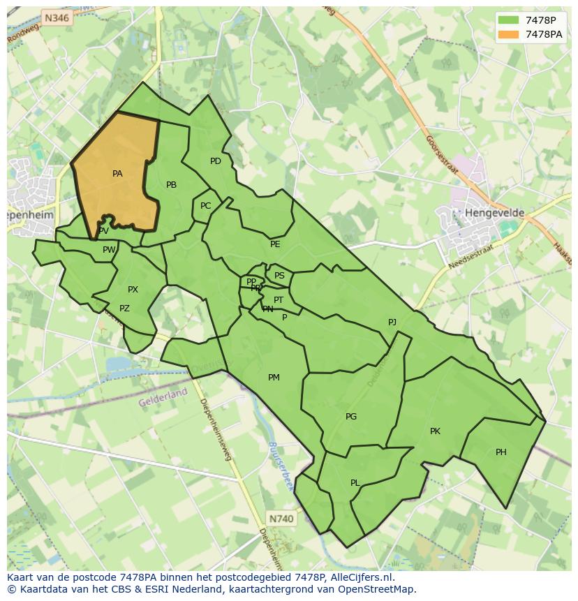 Afbeelding van het postcodegebied 7478 PA op de kaart.