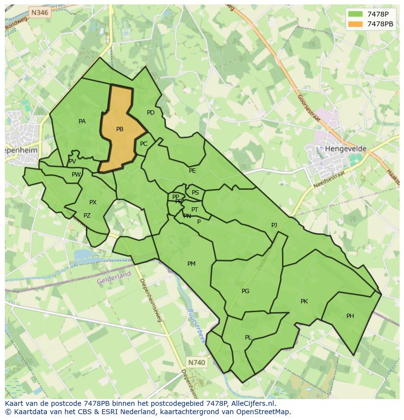 Afbeelding van het postcodegebied 7478 PB op de kaart.