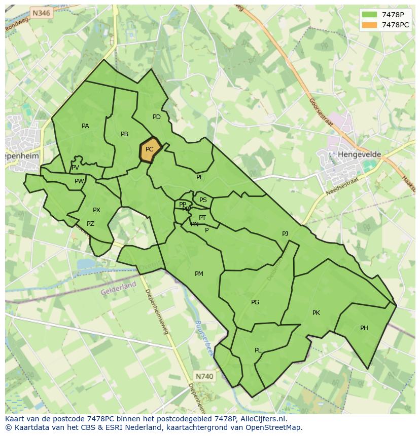 Afbeelding van het postcodegebied 7478 PC op de kaart.