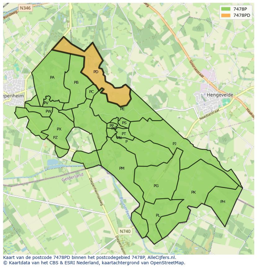 Afbeelding van het postcodegebied 7478 PD op de kaart.