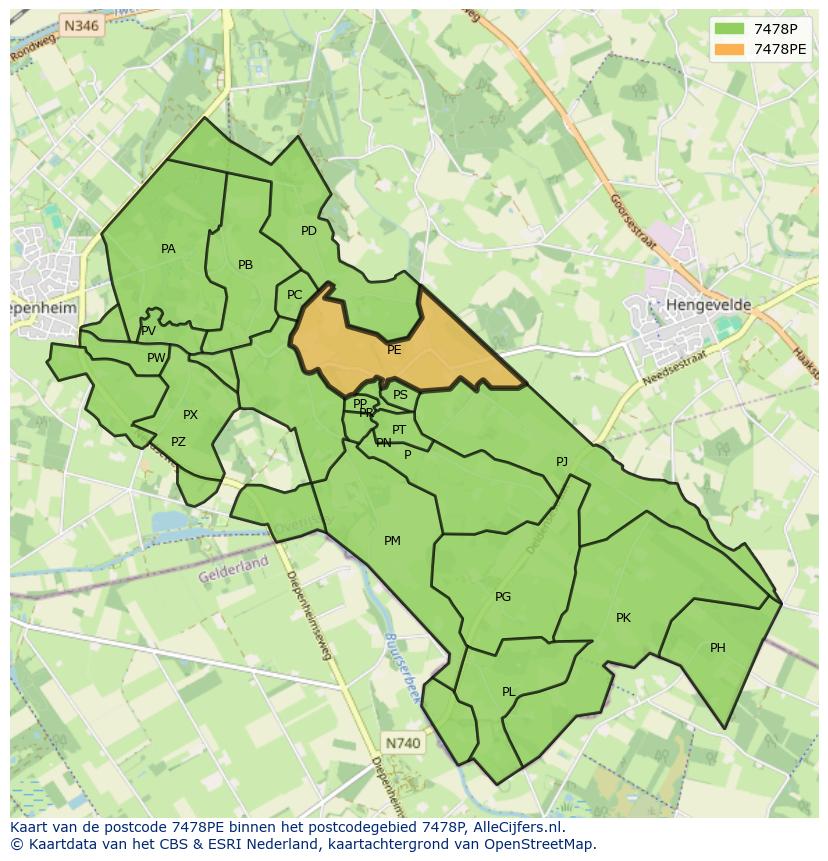 Afbeelding van het postcodegebied 7478 PE op de kaart.