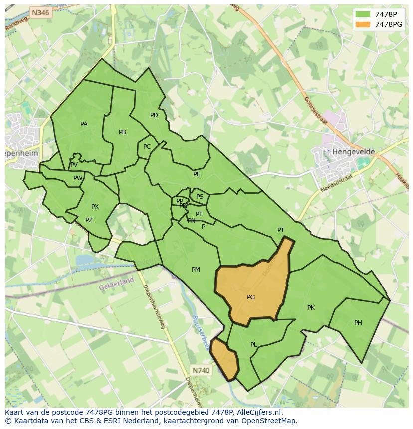 Afbeelding van het postcodegebied 7478 PG op de kaart.