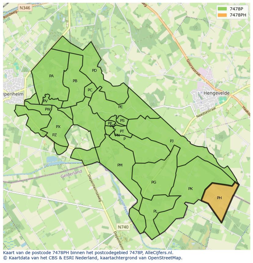 Afbeelding van het postcodegebied 7478 PH op de kaart.