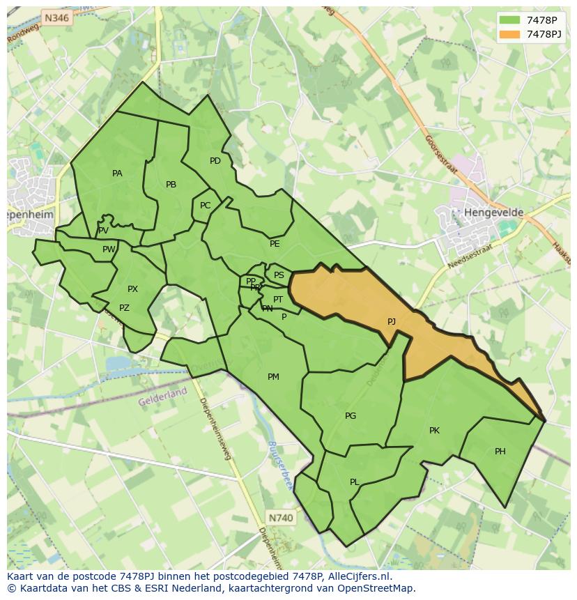 Afbeelding van het postcodegebied 7478 PJ op de kaart.