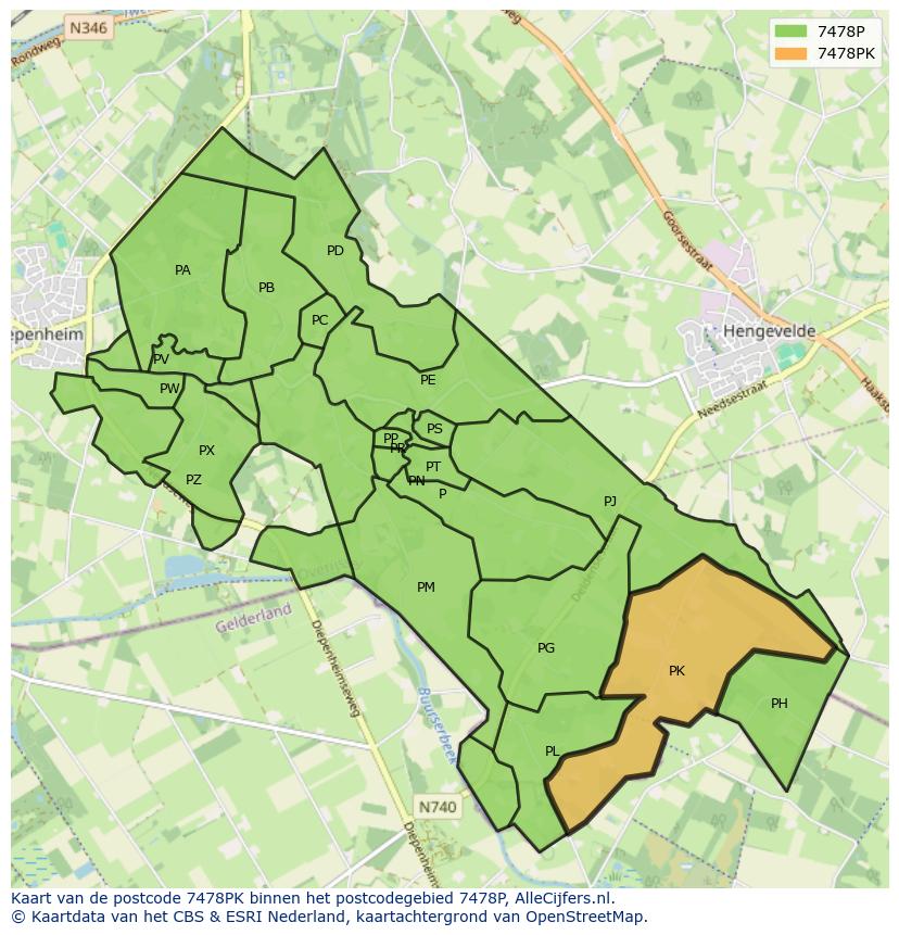 Afbeelding van het postcodegebied 7478 PK op de kaart.