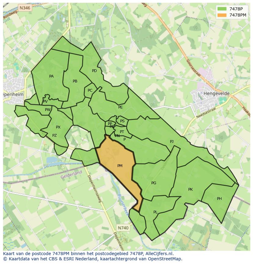 Afbeelding van het postcodegebied 7478 PM op de kaart.