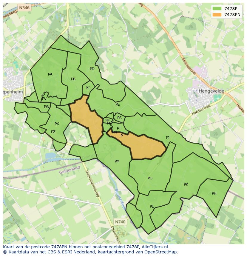 Afbeelding van het postcodegebied 7478 PN op de kaart.