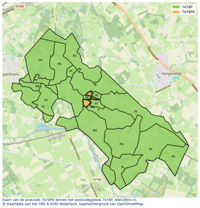 Afbeelding van het postcodegebied 7478 PR op de kaart.