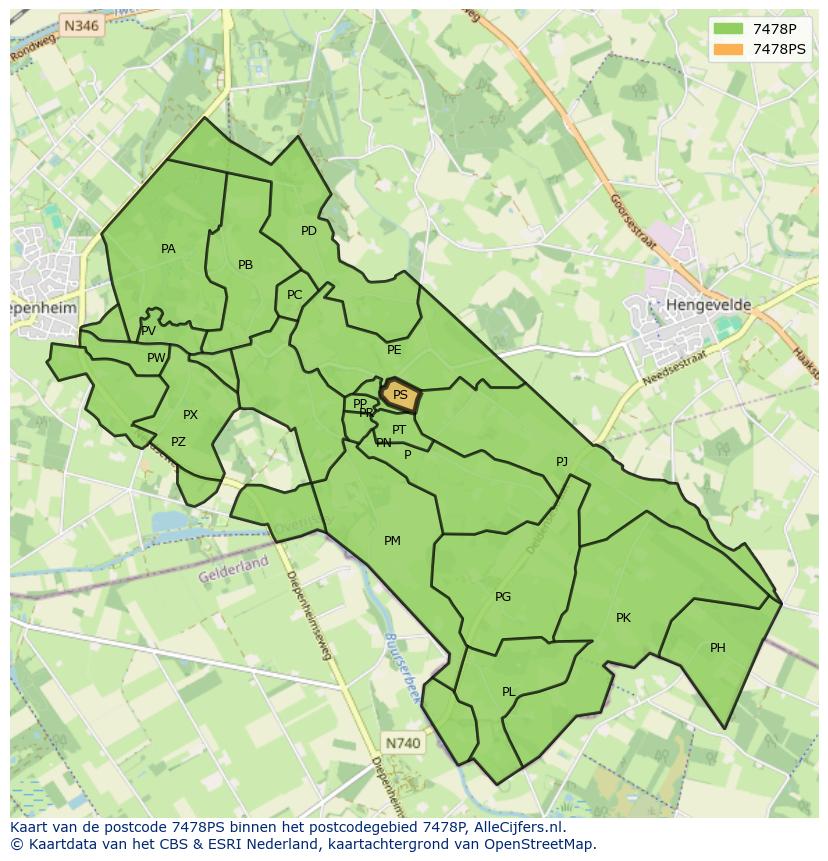 Afbeelding van het postcodegebied 7478 PS op de kaart.