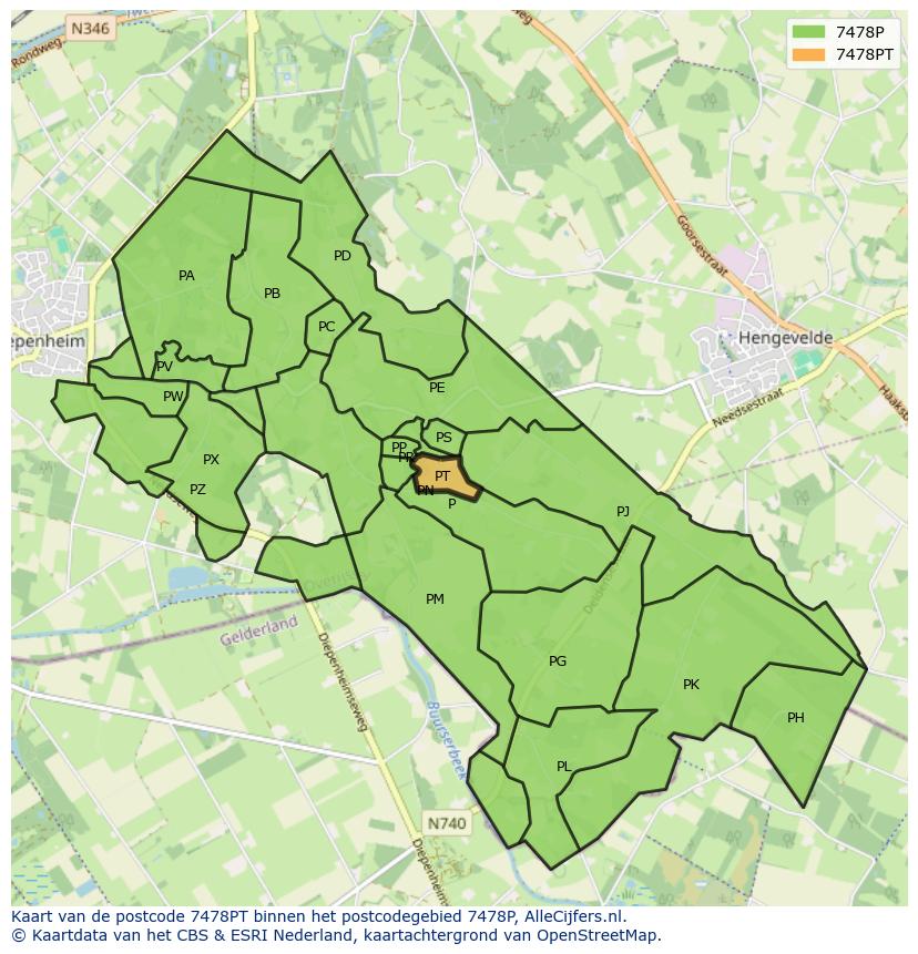 Afbeelding van het postcodegebied 7478 PT op de kaart.