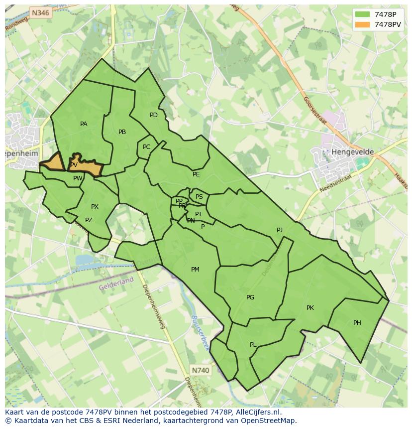 Afbeelding van het postcodegebied 7478 PV op de kaart.