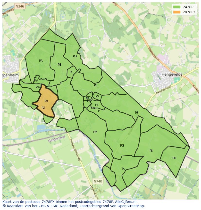 Afbeelding van het postcodegebied 7478 PX op de kaart.