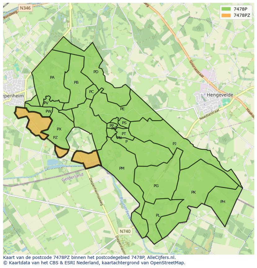 Afbeelding van het postcodegebied 7478 PZ op de kaart.