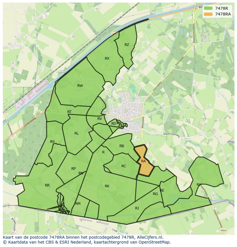 Afbeelding van het postcodegebied 7478 RA op de kaart.