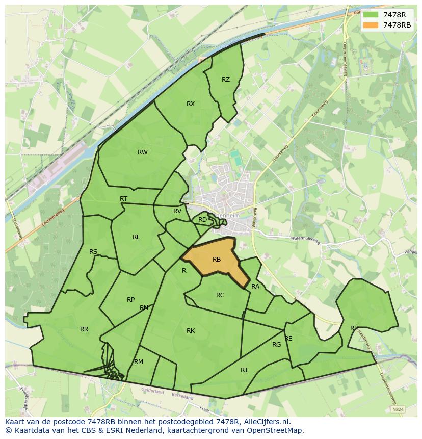 Afbeelding van het postcodegebied 7478 RB op de kaart.