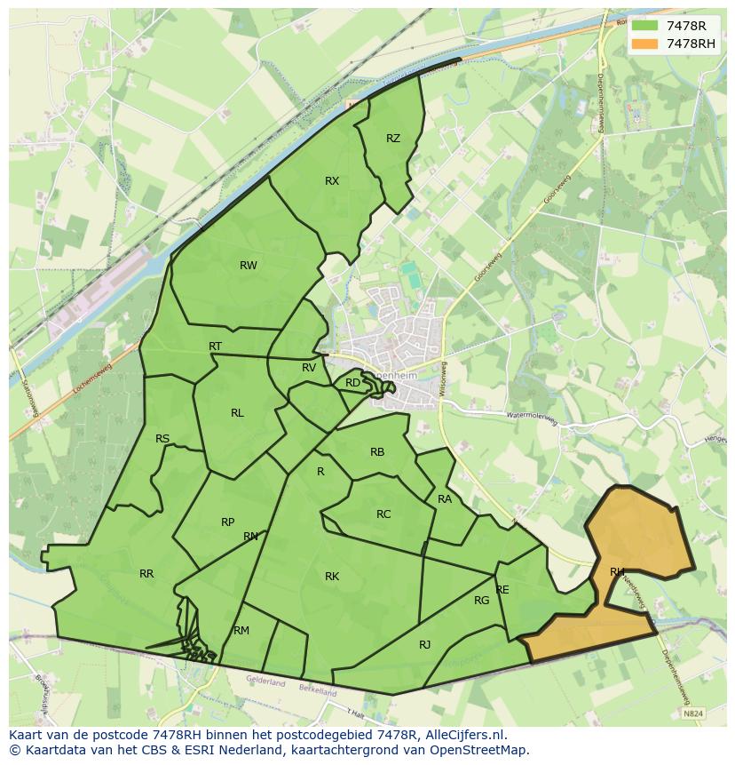 Afbeelding van het postcodegebied 7478 RH op de kaart.