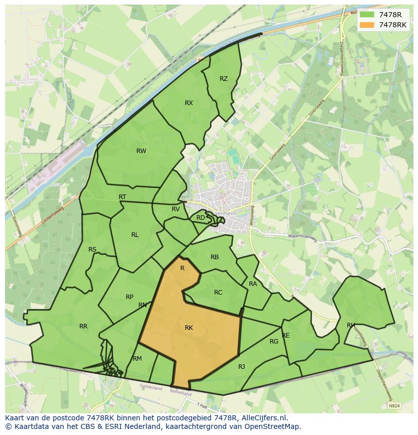 Afbeelding van het postcodegebied 7478 RK op de kaart.