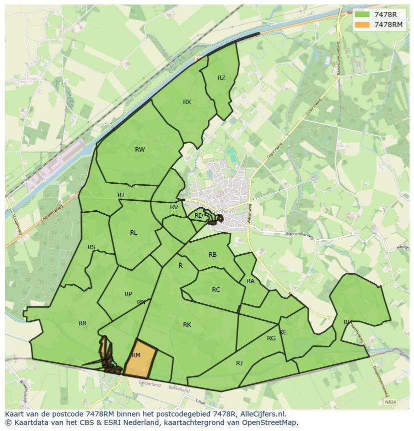 Afbeelding van het postcodegebied 7478 RM op de kaart.