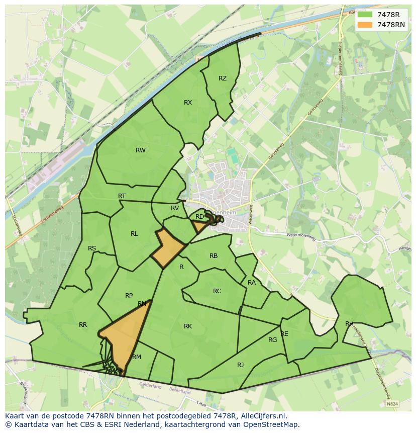 Afbeelding van het postcodegebied 7478 RN op de kaart.