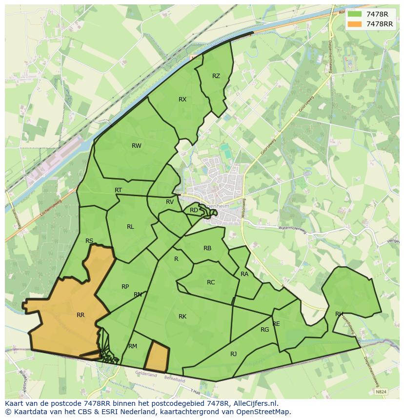 Afbeelding van het postcodegebied 7478 RR op de kaart.