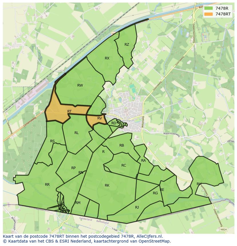 Afbeelding van het postcodegebied 7478 RT op de kaart.