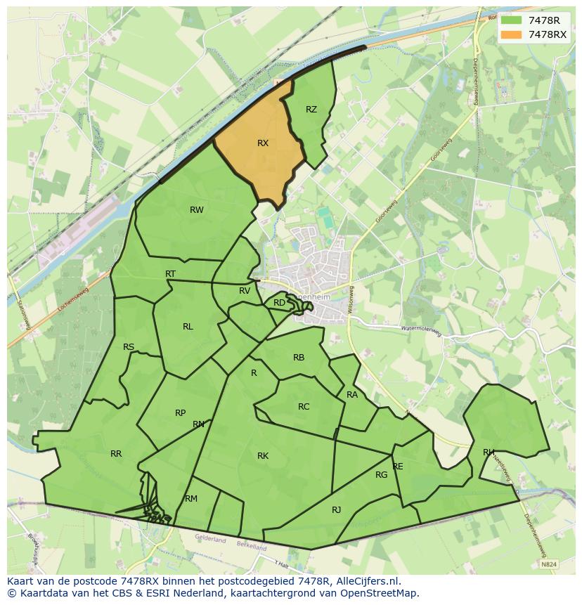 Afbeelding van het postcodegebied 7478 RX op de kaart.