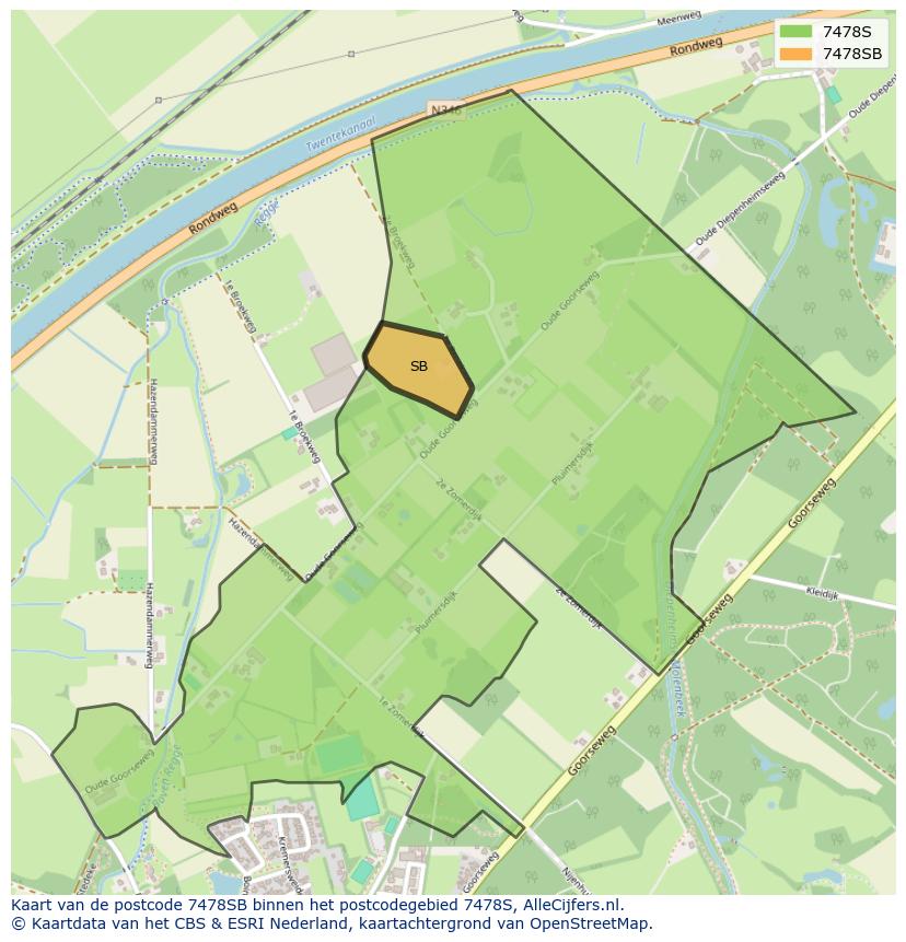 Afbeelding van het postcodegebied 7478 SB op de kaart.