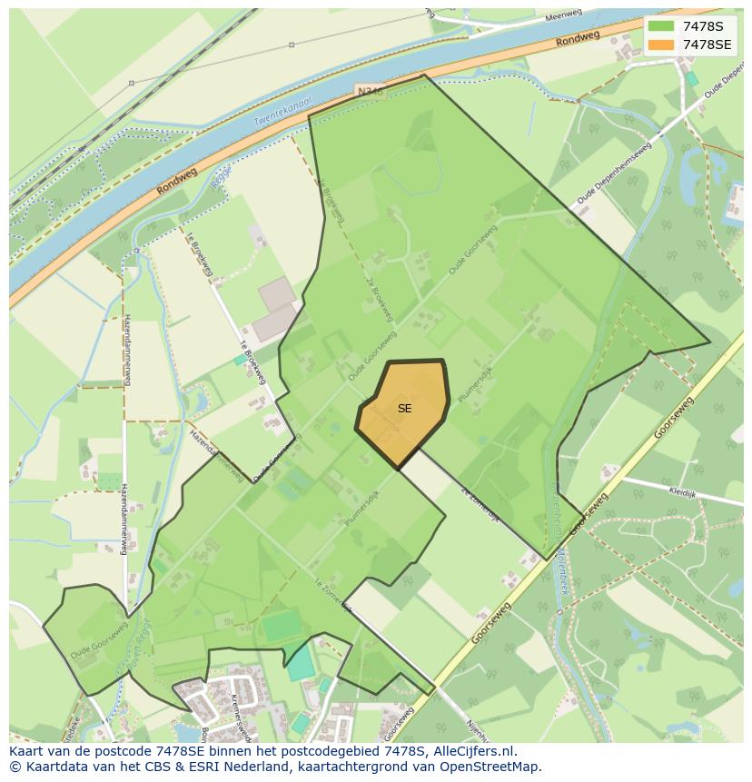 Afbeelding van het postcodegebied 7478 SE op de kaart.