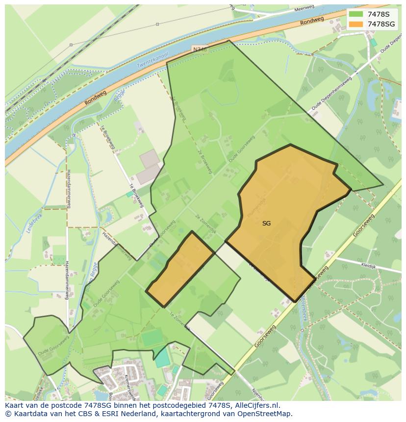 Afbeelding van het postcodegebied 7478 SG op de kaart.