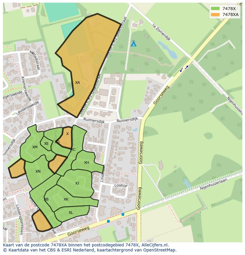 Afbeelding van het postcodegebied 7478 XA op de kaart.