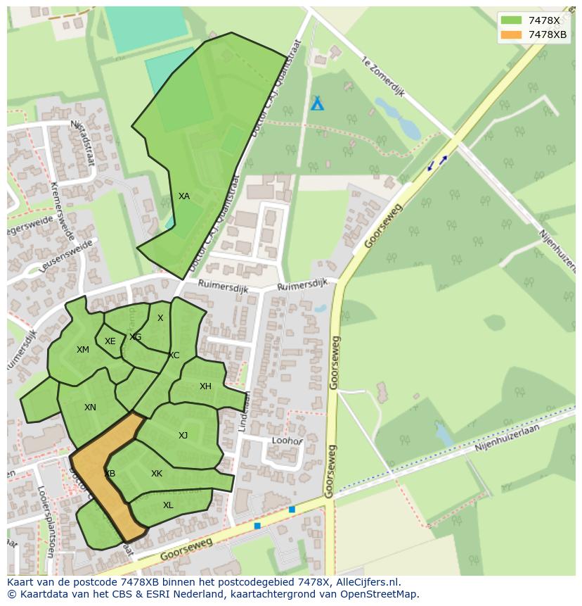Afbeelding van het postcodegebied 7478 XB op de kaart.