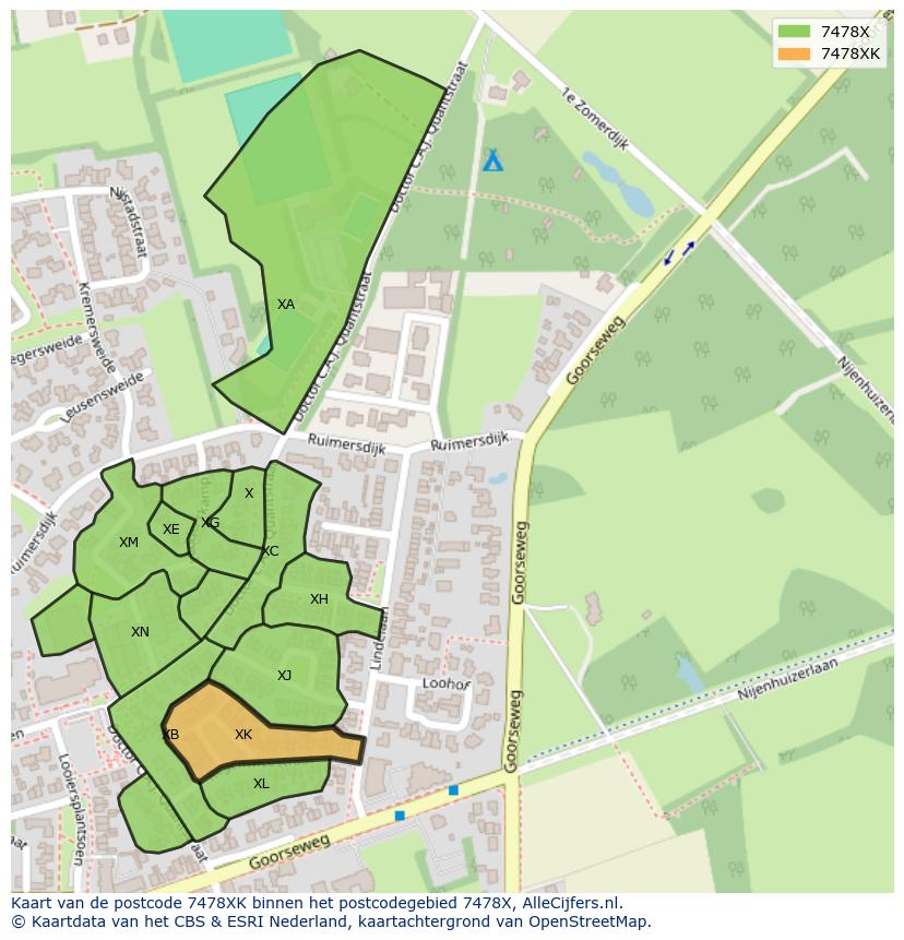 Afbeelding van het postcodegebied 7478 XK op de kaart.
