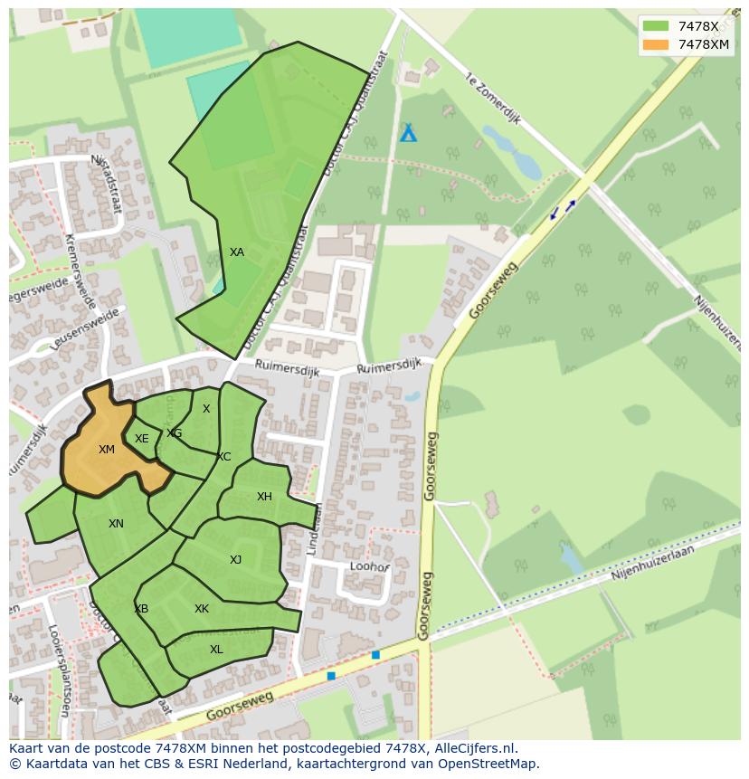 Afbeelding van het postcodegebied 7478 XM op de kaart.