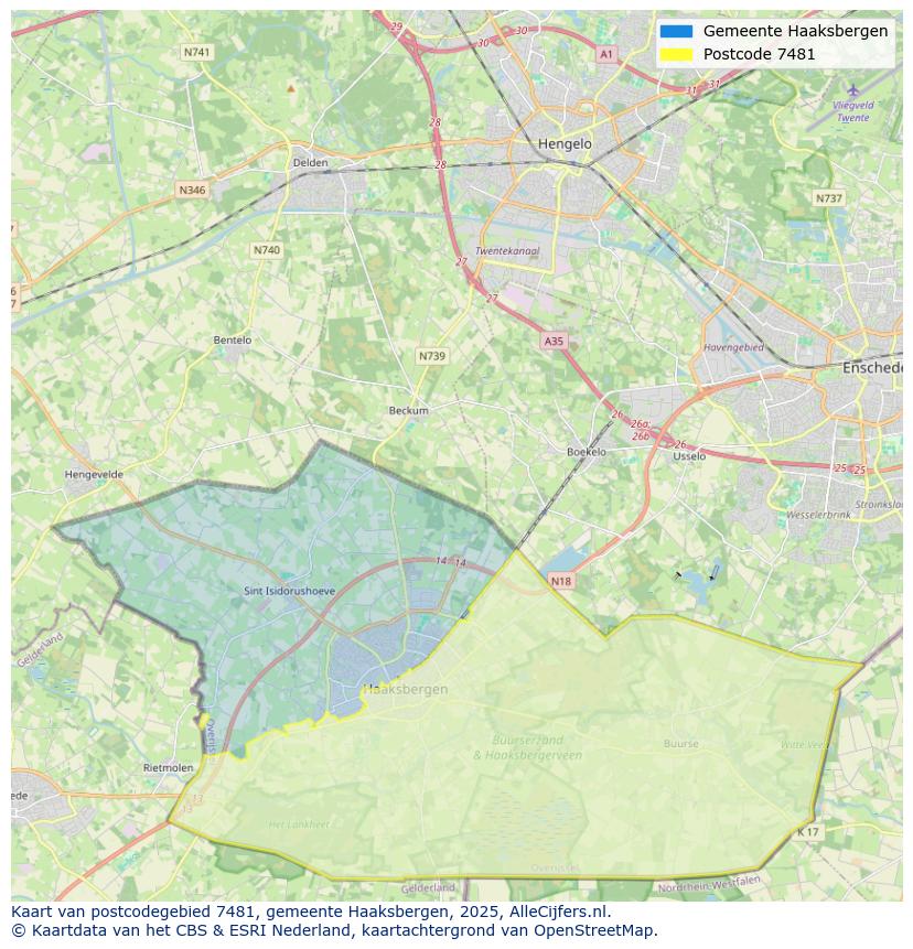 Afbeelding van het postcodegebied 7481 op de kaart.