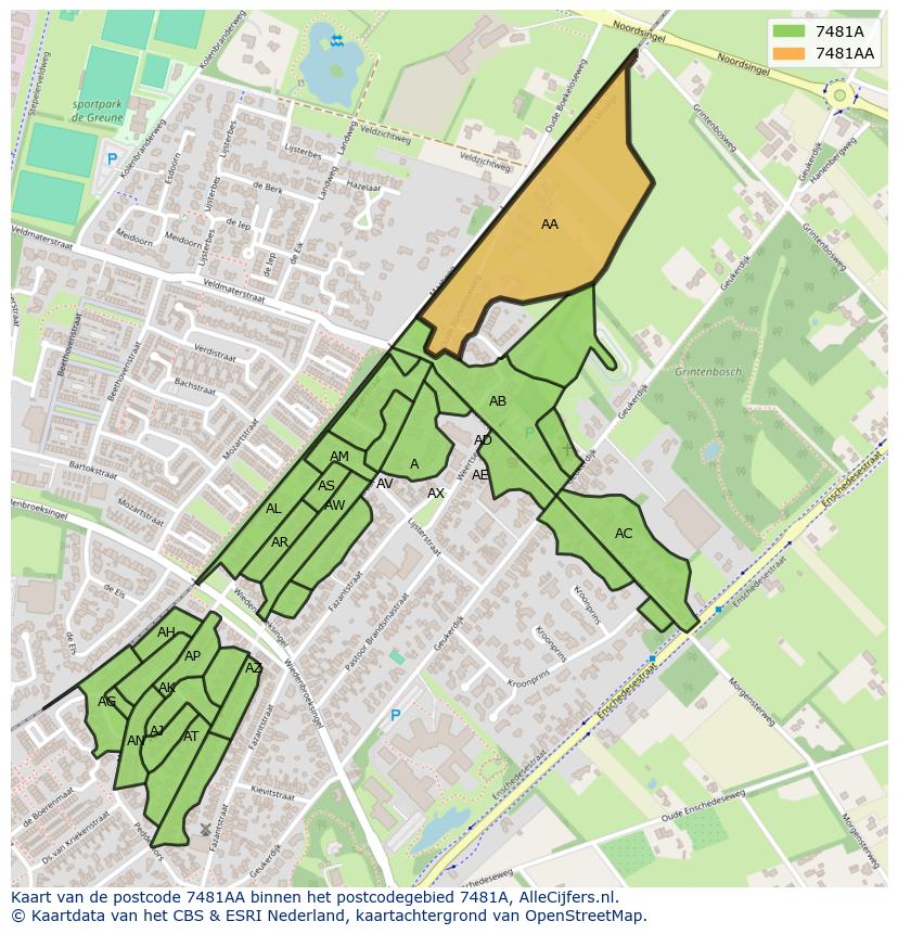 Afbeelding van het postcodegebied 7481 AA op de kaart.