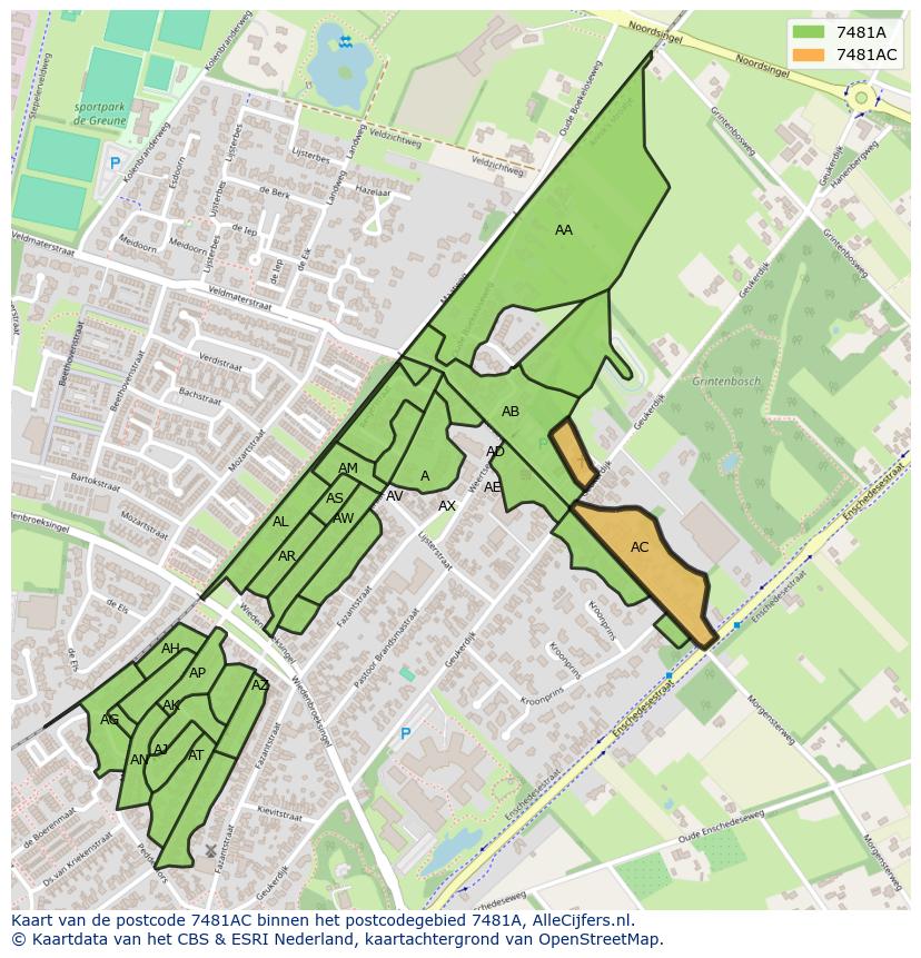 Afbeelding van het postcodegebied 7481 AC op de kaart.