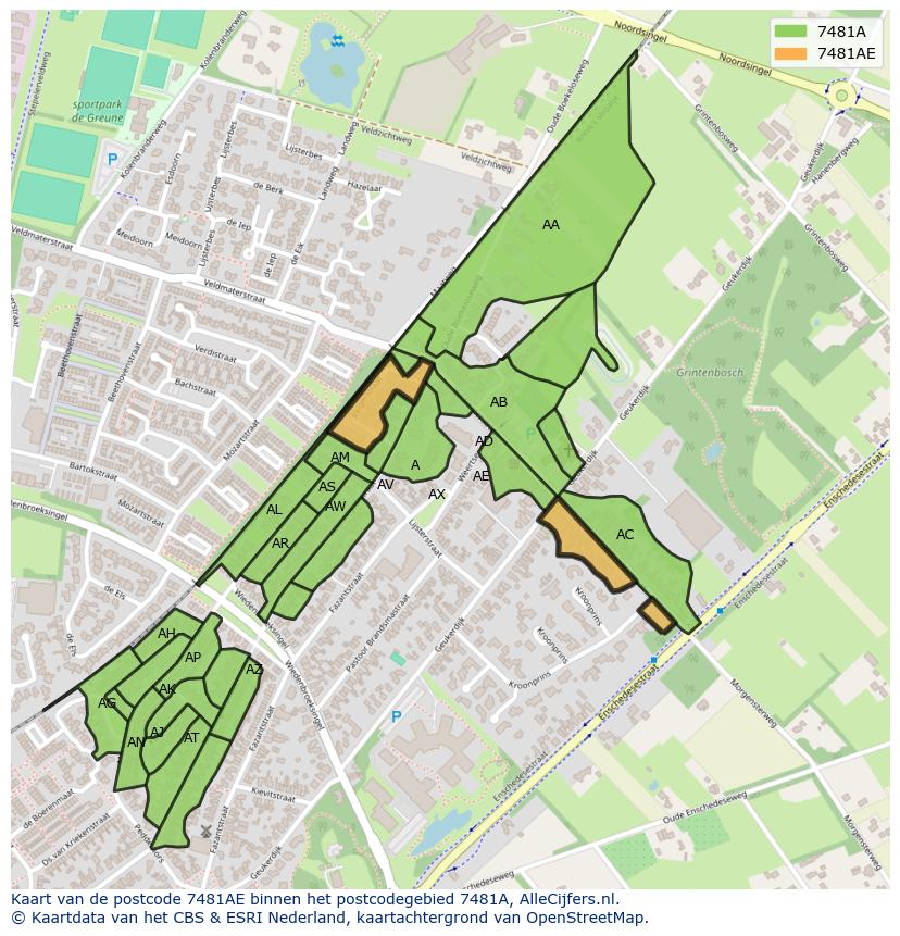 Afbeelding van het postcodegebied 7481 AE op de kaart.