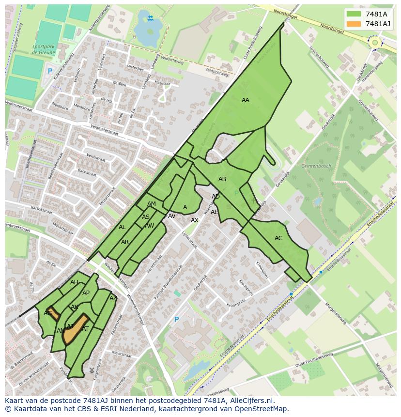 Afbeelding van het postcodegebied 7481 AJ op de kaart.