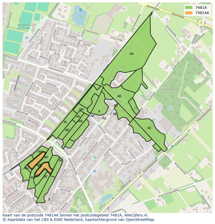 Afbeelding van het postcodegebied 7481 AK op de kaart.