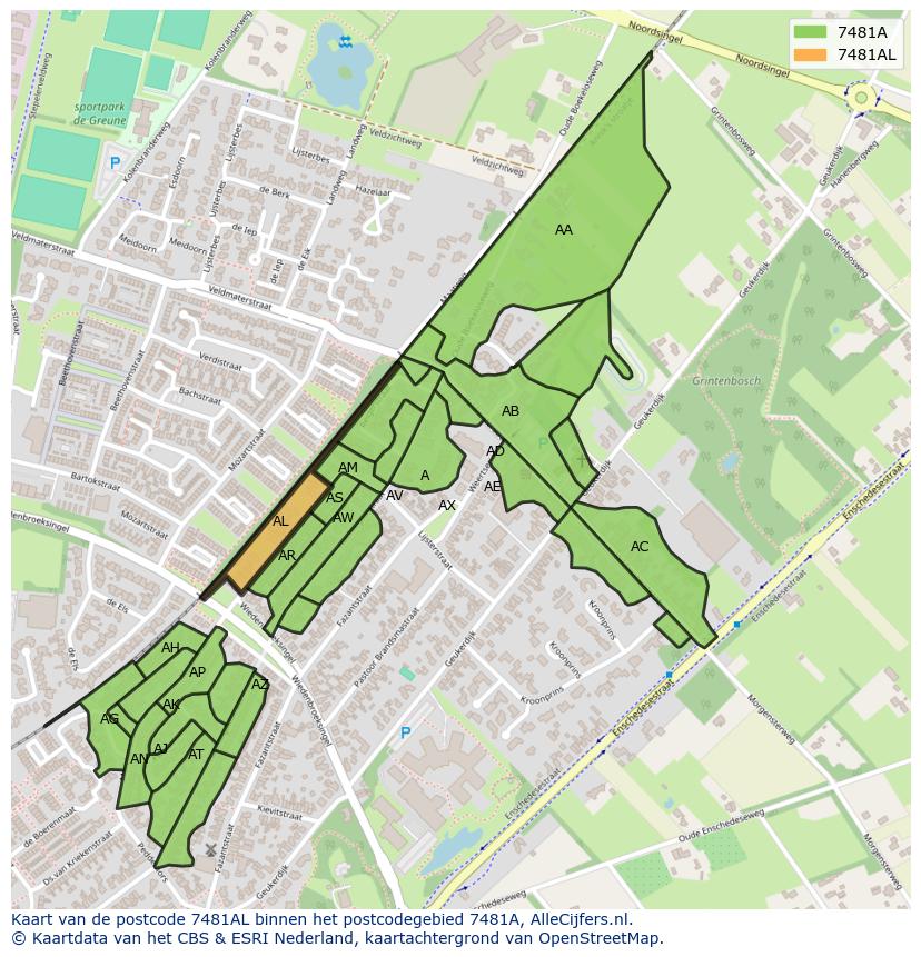 Afbeelding van het postcodegebied 7481 AL op de kaart.