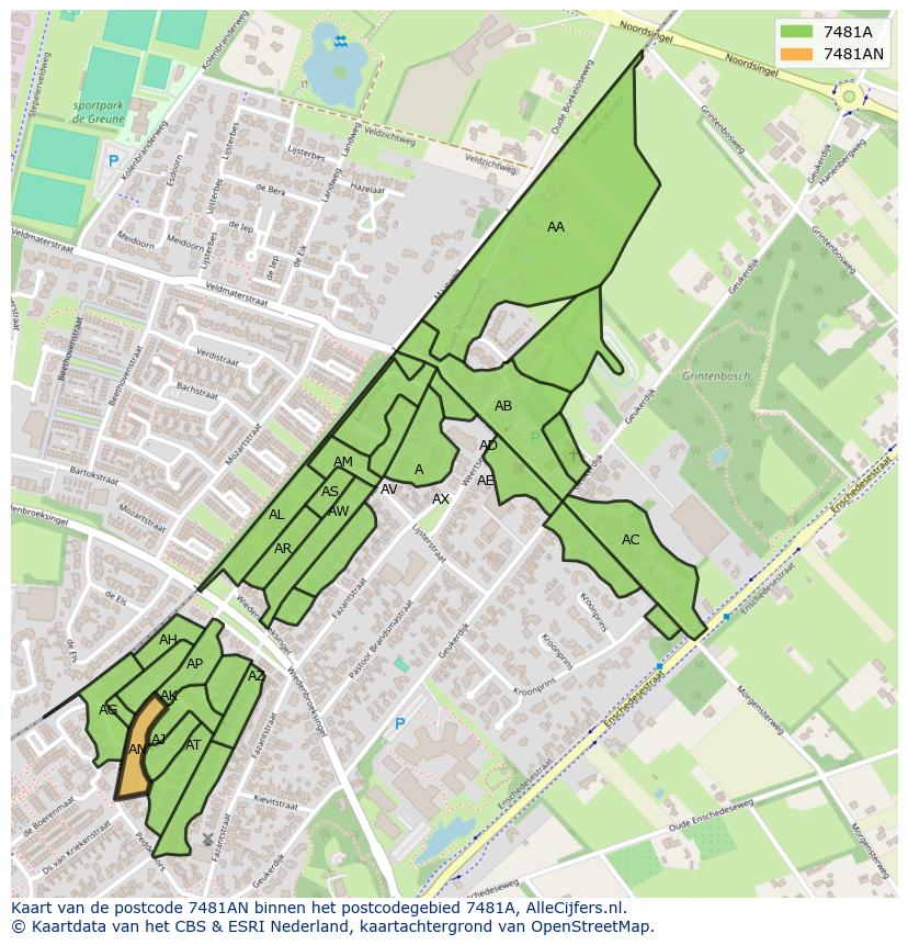 Afbeelding van het postcodegebied 7481 AN op de kaart.