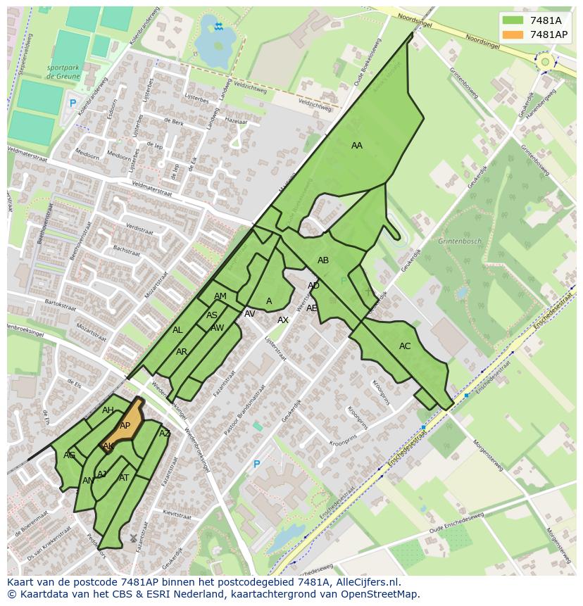Afbeelding van het postcodegebied 7481 AP op de kaart.