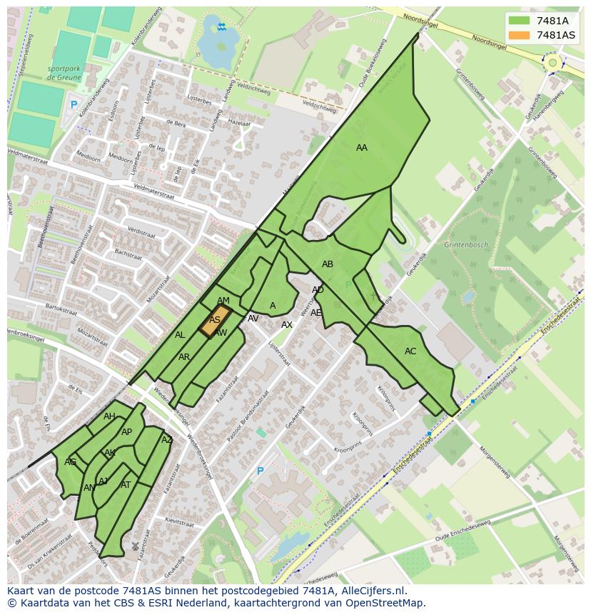 Afbeelding van het postcodegebied 7481 AS op de kaart.