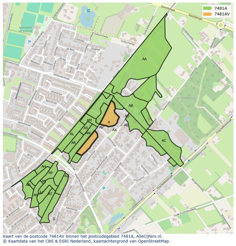Afbeelding van het postcodegebied 7481 AV op de kaart.