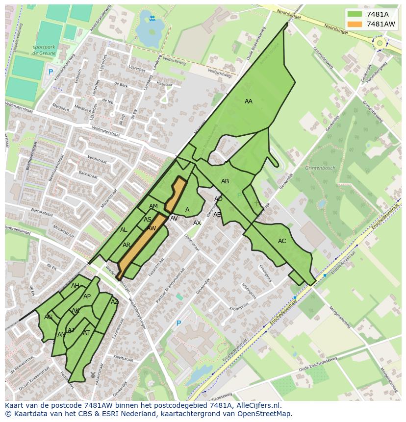 Afbeelding van het postcodegebied 7481 AW op de kaart.
