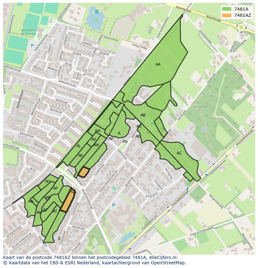 Afbeelding van het postcodegebied 7481 AZ op de kaart.