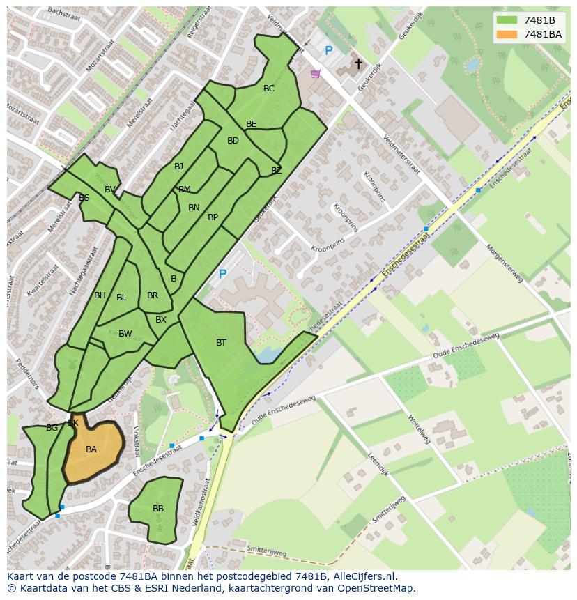 Afbeelding van het postcodegebied 7481 BA op de kaart.