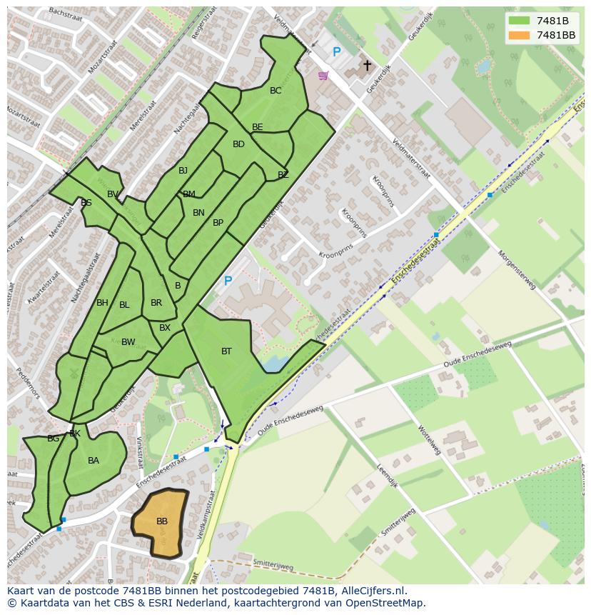 Afbeelding van het postcodegebied 7481 BB op de kaart.