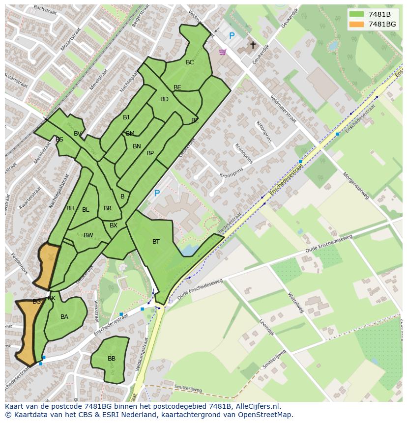 Afbeelding van het postcodegebied 7481 BG op de kaart.