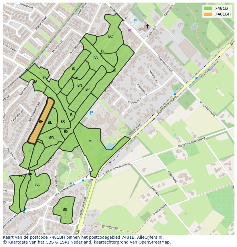 Afbeelding van het postcodegebied 7481 BH op de kaart.